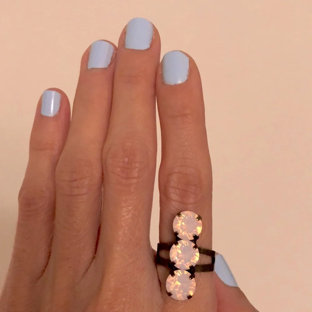Pink Opal + Antique Brass Crystal Statement Ring